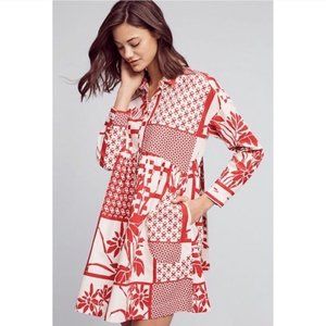 Anthropologie Maeve Printmaker Poplin Shirt Dress